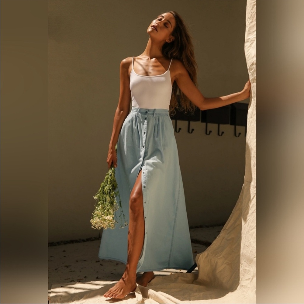 Pistola Sky Blue Button-Down Skirt